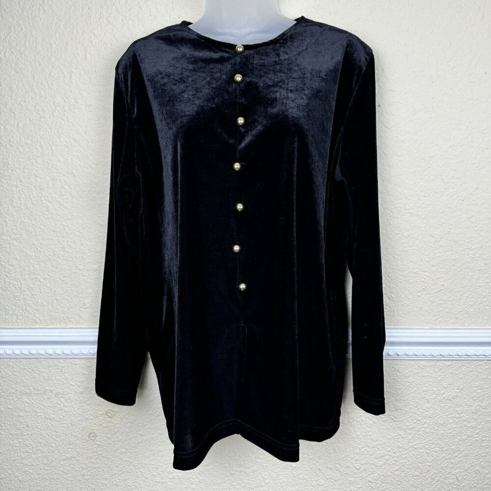 Vintage Leslie Fay Small Sophisticate Black Velvet Women's Top Blouse Fairy Goth